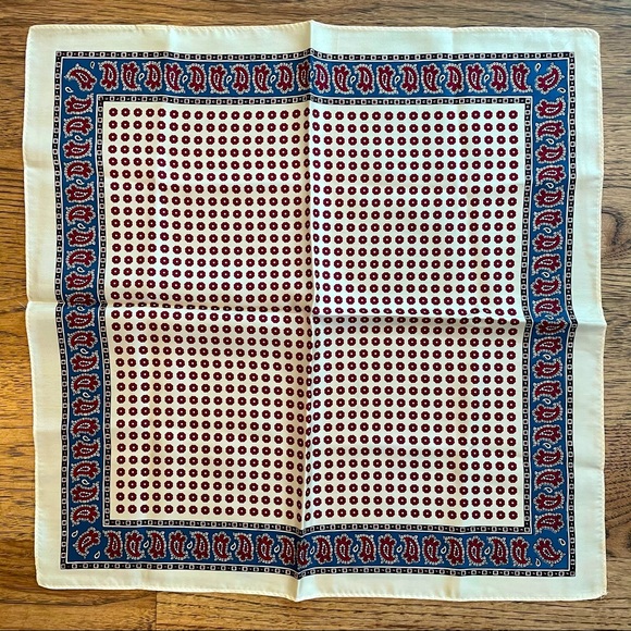 Women's Vintage Red, Blue, & Tan Printed Silk Neck / Head Scarf - Picture 1 of 3